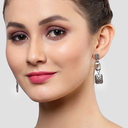 KARATCART Silver-Toned Contemporary Drop Earrings-16