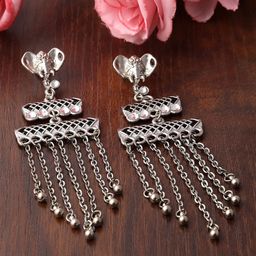 KARATCART Silver-Plated Contemporary Drop Earrings-image-57
