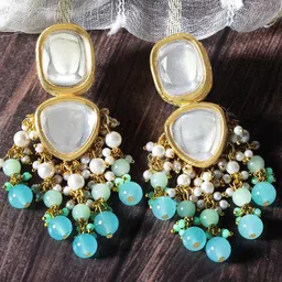 KARATCART Gold Plated Kundan Studded Drop Earrings-image-99