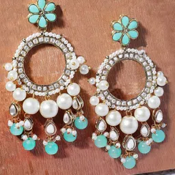KARATCART Gold-Plated Beaded & Kundan-Studded Contemporary Drop Earrings-12