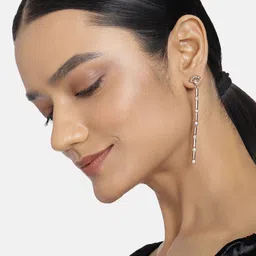Estele Gold-Toned & White Contemporary Drop Earrings-17