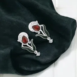 Mahi Meenakari Rhodium-Plated Artificial Stones Studded Floral Drop Earrings-picture-56
