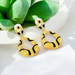 Mahi Gold-Plated Artificial Stones Studded Teardrop Shaped Meenakari Drop Earrings-image-16