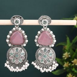 Anvik Silver Plated Artificial Stones Drop Earrings-49