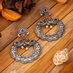 Anvik Silver-Plated Stone-Studded & Beaded Contemporary Drop Earrings-79