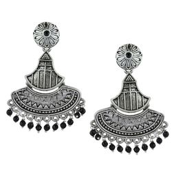 Anvik Silver-Plated Beaded Contemporary Oxidised Drop Earrings-40