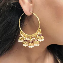 Efulgenz Gold-Plated Beaded Contemporary Hoop Earrings-37
