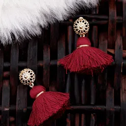 Bellofox Maroon Contemporary Tasseled  Drop Earrings-14