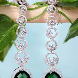 Saraf RS Jewellery Green & Rhodium Plated Contemporary Drop Earrings-39