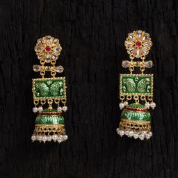 Shoshaa Green & Gold-Toned Gold-Plated Contemporary Drop Earrings-image-67
