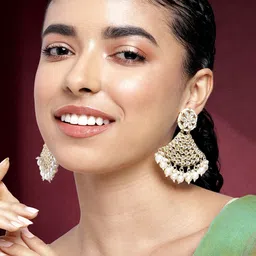 Peora Gold-Plated Kundan Contemporary Drop Earrings-20