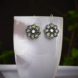 Bamboo Tree Jewels Silver-Plated Stone-Studded Floral Drop Earrings-0