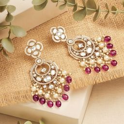 Zaveri Pearls Gold-Plated Artificial Stones Studded And Beads Contemporary Jhumkas-23