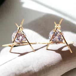 LUCKY JEWELLERY Gold-Plated Cubic Zirconia Contemporary Studs Earrings-image-61