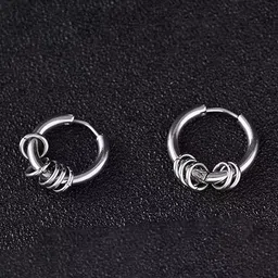 Peora Stainless Steel Silver Plated Circular Shaped Hoop Earrings-27
