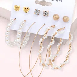 Peora Set Of 6 Gold Plated Contemporary Hoop Earrings-32