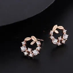MYKI Rose Gold-Plated Cubic Zirconia-Studded Leaf Shaped Studs Earrings-8