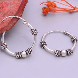 Abhooshan  925 Sterling Silver Oxidised Bali Contemporary Hoop Earrings-55