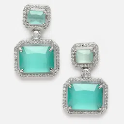 Aazeen Rhodium-Plated Square Drop Earrings-31