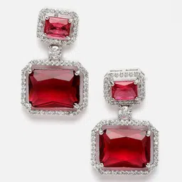 Aazeen Rhodium-Plated Square Drop Earrings-13