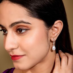 Peora Silver Plated Contemporary Pearl Studded Drop Earrings-54