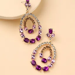 DressBerry Gold-Plated Stone-Studded Contemporary Drop Earrings-image-18