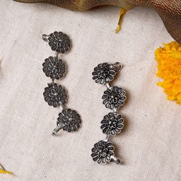 TEEJH Silver-Toned Floral Ear Cuff Earrings-image-65