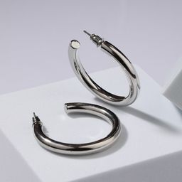 Jazz and Sizzle Silver-Plated Contemporary Half Hoop Earrings-image-57