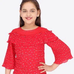 CUTECUMBER Red Georgette Regular Top-image-15