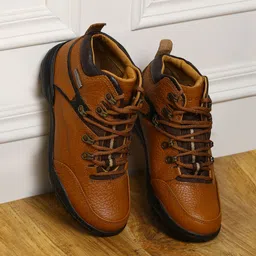 Red Chief Men Tan Brown Solid Leather Mid-Top Sneakers-image-34