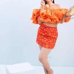 Sayaanika Floral Print Off-Shoulder Puff Sleeve Crepe Co-Ords-image-78