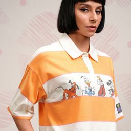 Tokyo Talkies Women Graphic Printed Polo Collar Cotton Boxy Mickey & Friends T-shirt-image-50