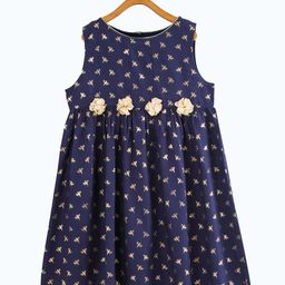 Miyo Girls Navy Blue & Gold-Toned Printed Cotton Dress-image-56