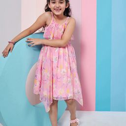 pspeaches Girls Shoulder Straps Sleeveless Floral Print Empire Dress-image-45
