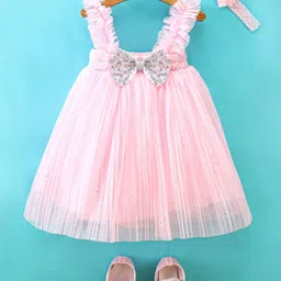 Enfance Infant Girls Embellished Bow Detailed Net Fit and Flare Dress-image-32