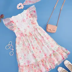 Pantaloons Junior Girls Floral Printed Peplum Dress-picture-45