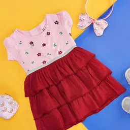 YU by Pantaloons Girls Floral Embroidered Pure Cotton Fit & Flare Dress-image-99