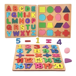 Kidology Unisex Kids Wooden Alphabet Number Montessori Blocks Shape Toys-0