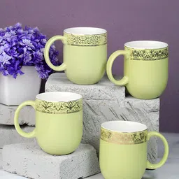 Vola Global LLP Dazzle Lime Green 4 pieces Porcelain With Border Glossy Cups 300 ML Each-47