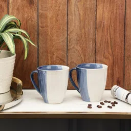 VarEesha Set Of 2 Blue & White Textured Ceramic Glossy Mugs-21