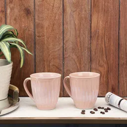 VarEesha Set of 2 Pink Handcrafted and Hand Painted Solid Ceramic Glossy Mugs and Cups-7