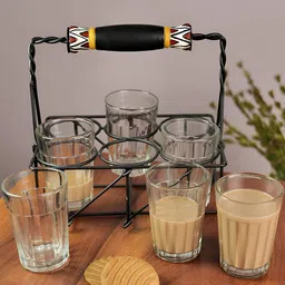 ARTYSTA BEAUTIFYING LIVES 6 Pieces Transparent Glass Cups With Tea Holder 100ml-13