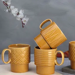 BODHI HOUSE Gold-Toned 4 Pieces Ceramic Dishwasher and Microwave Safe Glossy Cups-24
