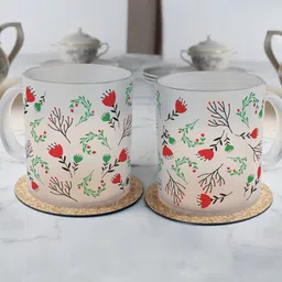 Indigifts Flowers Printed Set of 2 Frosted Coffee Mugs-35