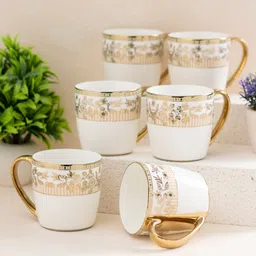 JCPL White 6 Pieces Printed Dishwasher Safe Ceramic Glossy Cups 200 ml-image-79