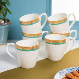 JCPL White 6 Pieces Printed Dishwasher Safe Ceramic Glossy Cups 250 ml-37