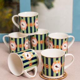 JCPL White 6 Pieces Printed Dishwasher Safe Ceramic Glossy Cups 250 ml-38