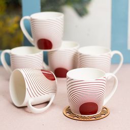JCPL White and Red 6 Pieces Handcrafted Printed Ceramic Glossy Cups 200ml-11