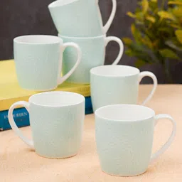 JCPL White & Blue Printed 6 Pieces Ceramic Glossy Tea Cups 200 ml Each-image-11
