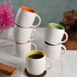 CDI 6 Pieces White Dotted Ceramic Glossy Cups - 150 ML Each-29